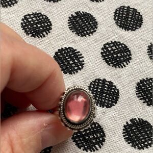 Vintage Oval Pink Semiprecious Stone Silver 925 Ring